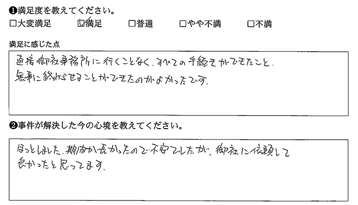 事務所に行くことなく手続きできた