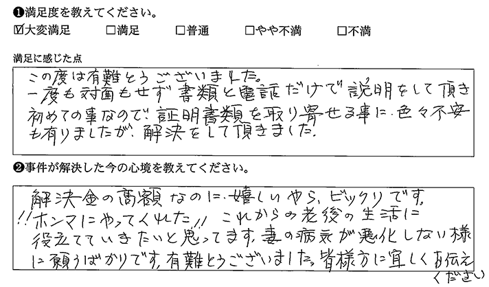 書類と電話だけで説明いただき解決しました