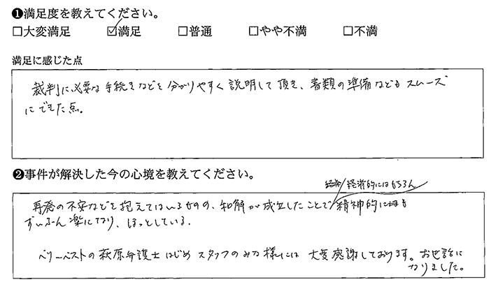 経済的にはもちろん精神的にもずいぶん楽になり、ほっとしている