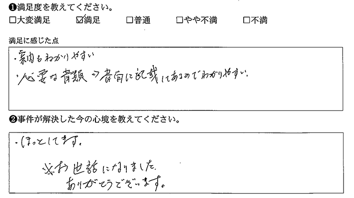 必要な資料が書面に記載してあるのでわかりやすい