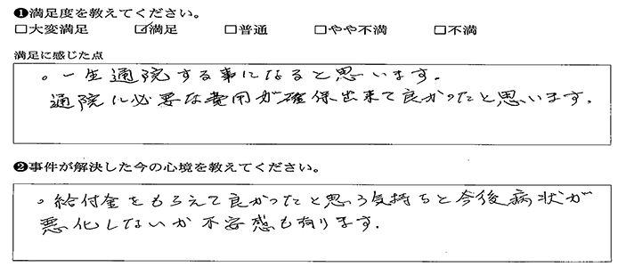 通院に必要な費用が確保出来て良かった