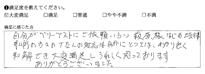 和解でき大変満足しうれしく思っております