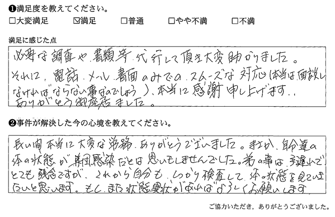 必要な調査や書類等代行して頂き大変助かりました