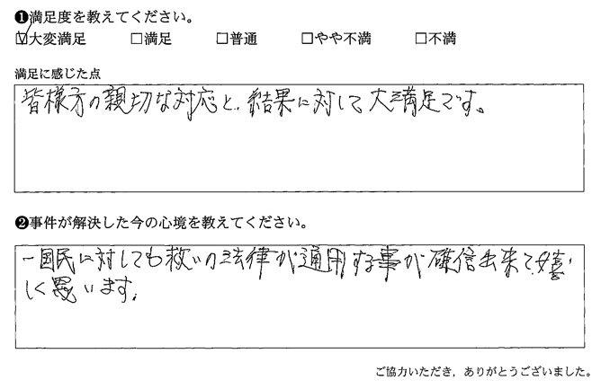 皆様方の親切な対応と、結果に対して大満足です