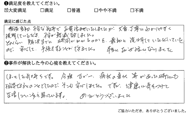 大変丁寧にわかりやすく説明していただき、不安が軽減致しました