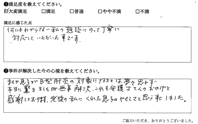 何にもわからない私の相談にのって丁寧に対応していただいた