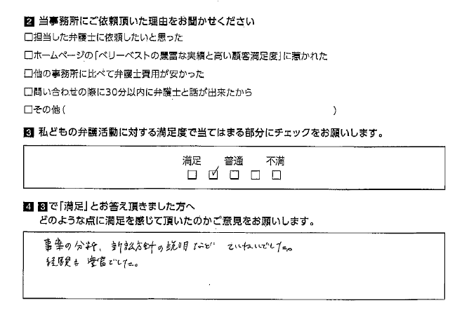 事案の分析、訴訟方針の説明などていねいでした