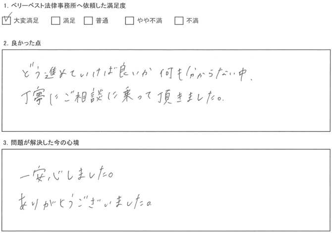 どう進めていけば良いか何も分からない中、丁寧にご相談に乗って頂きました